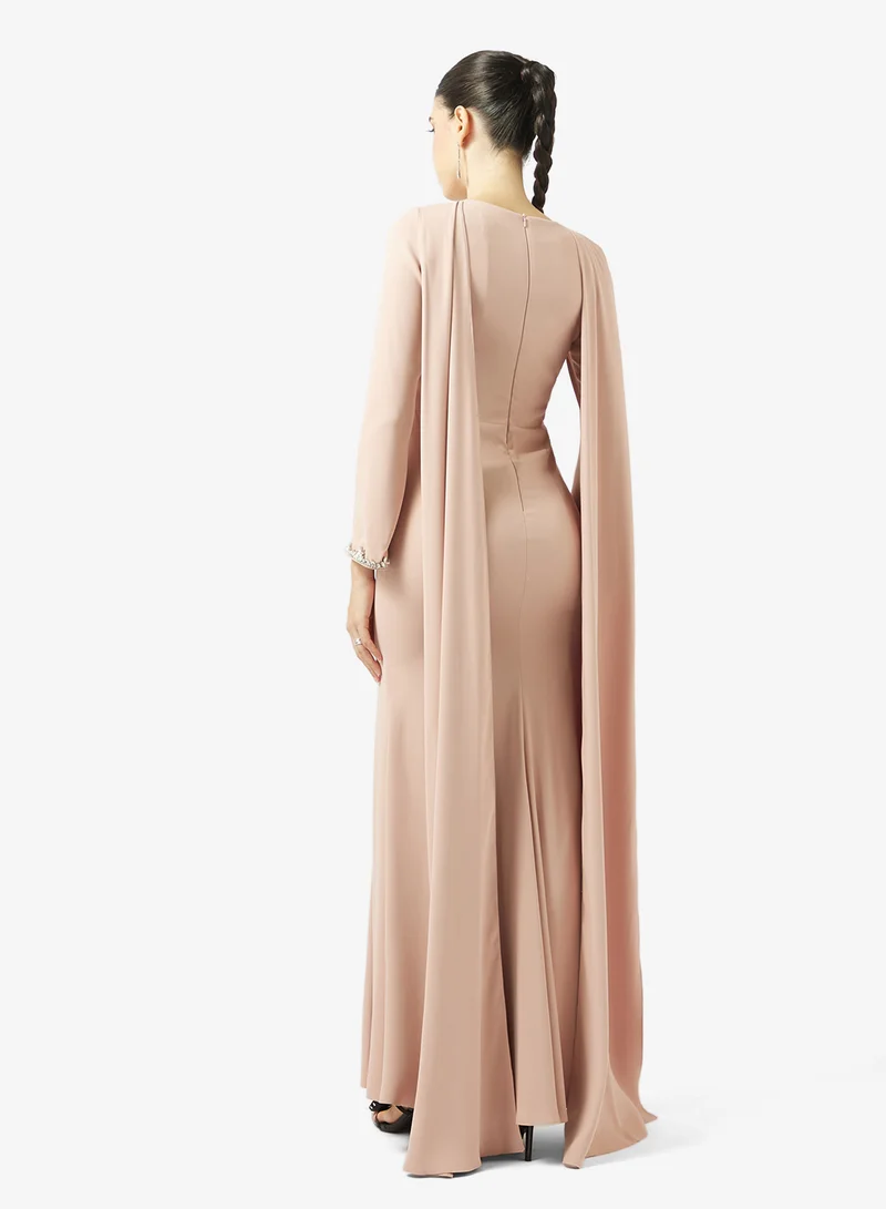 Akadia Fashion ROUND NECK SHOULDER TAIL CREPE DRESS